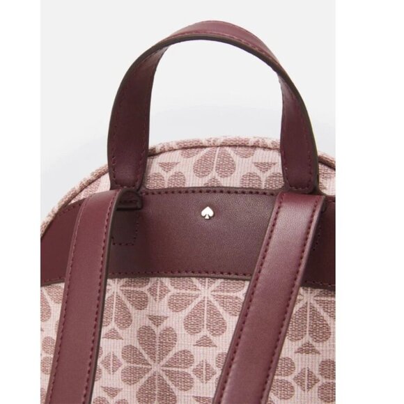 Kate Spade Large Backpack Flower Jacquard Beige Coated Canvas Leather Pockets - Picture 9 of 11